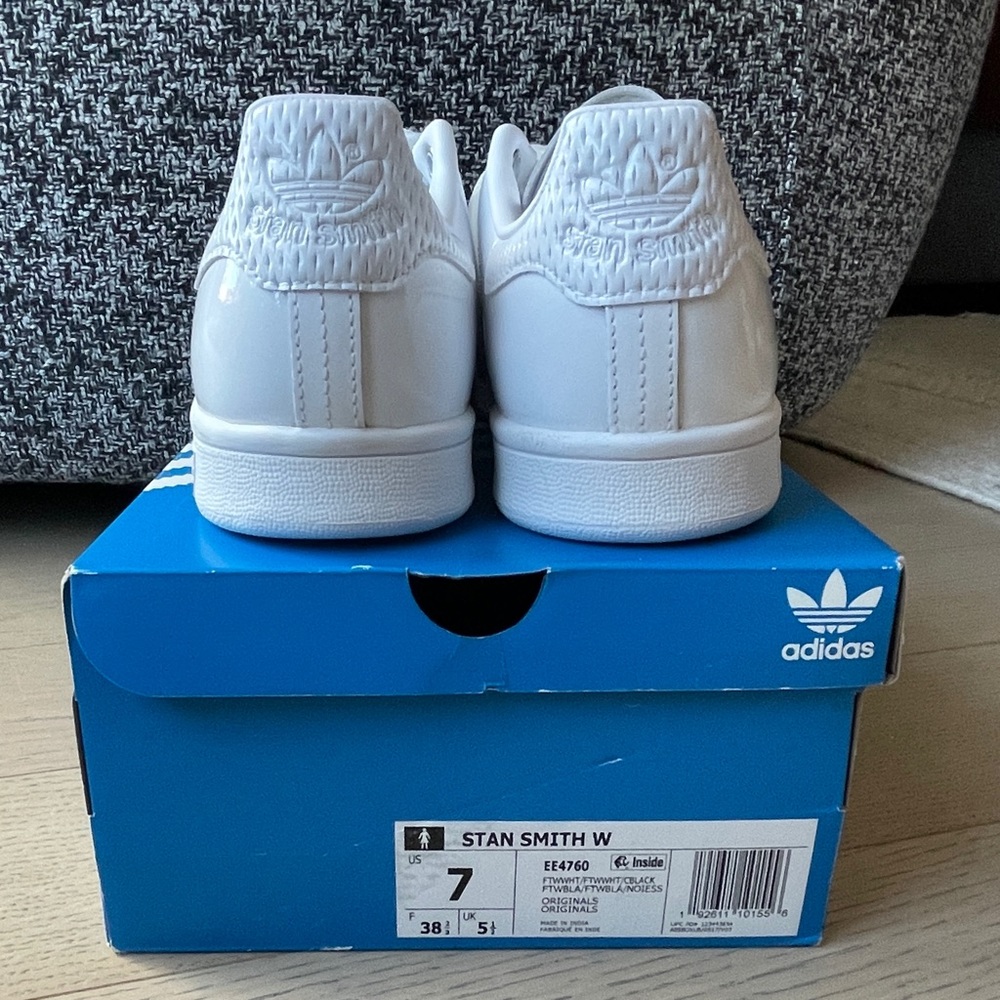 Adidas White Patent Leather Stan Smiths, Women’s 7